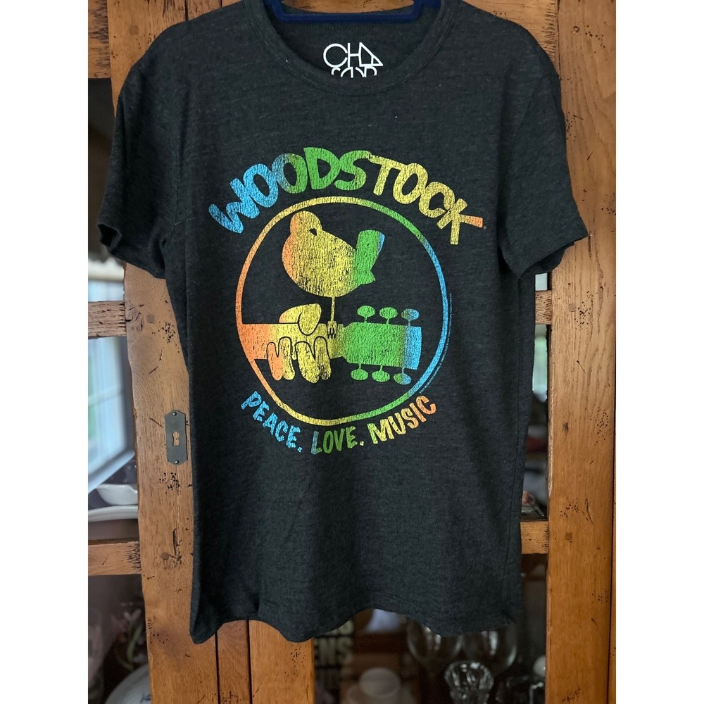 Chaser Women's Woodstock Peace Love Music Graphic Tee Shirt Medium Hippie